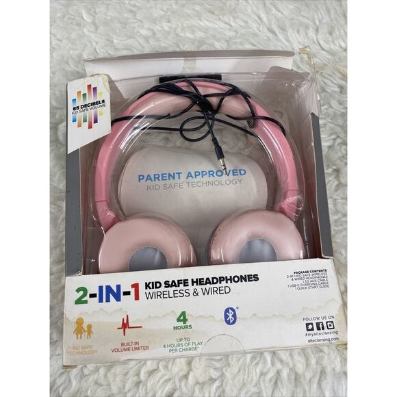 Altec Lansing WIRED wireless 2-in-1 Bluetooth Kid-Safe Headphones, Princess Pink - Picture 4 of 5